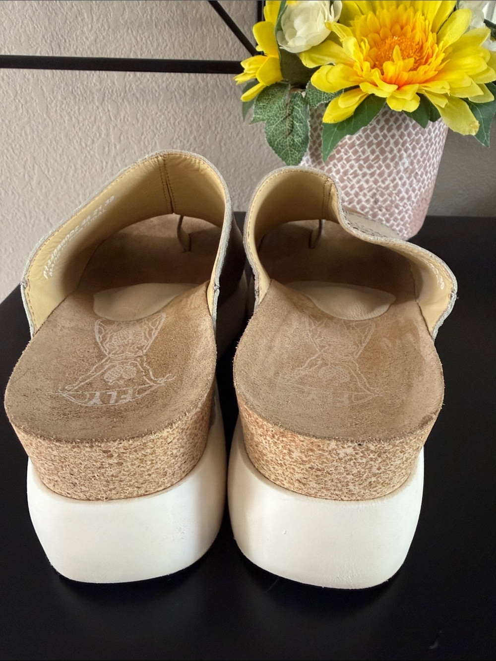 Fly London Metallic Taupe Slide Mules with White Sole - Picture 9 of 14
